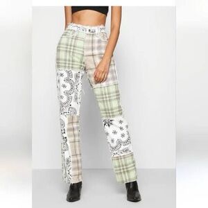 Jaded London Green and White Patchwork Pants